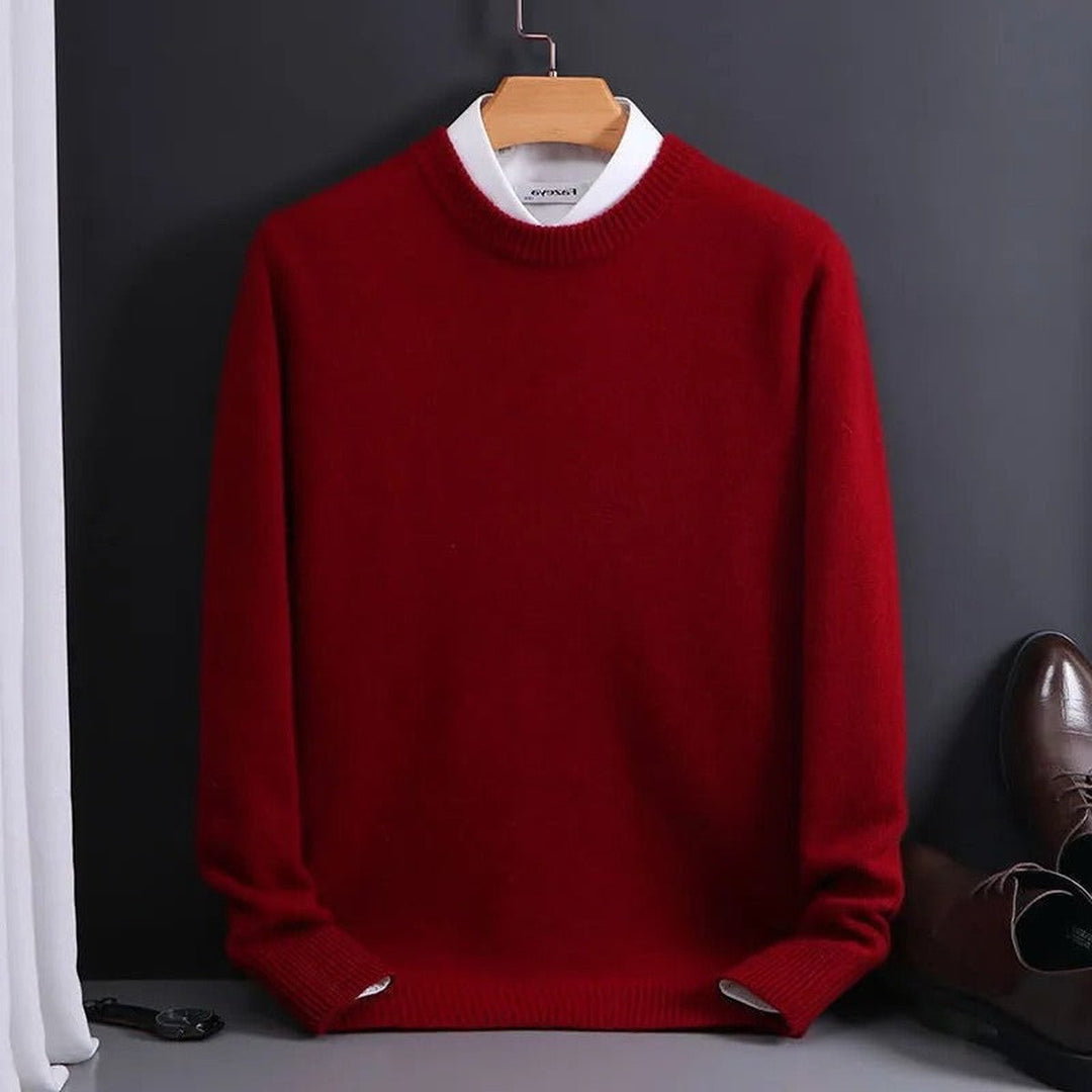 Red Fine-Knit Crewneck Sweater on hanger