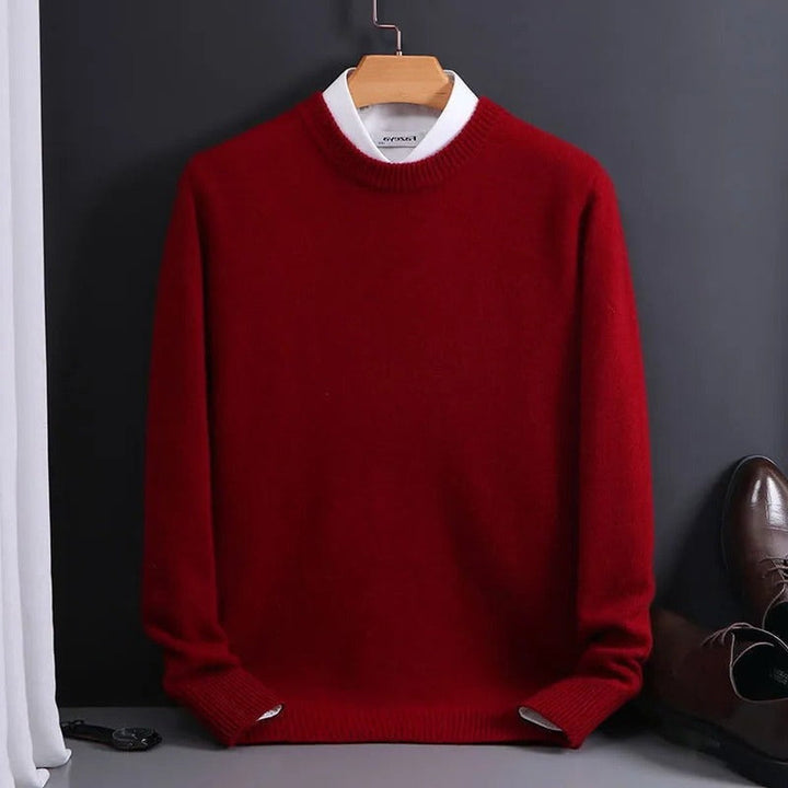 Red Fine-Knit Crewneck Sweater on hanger