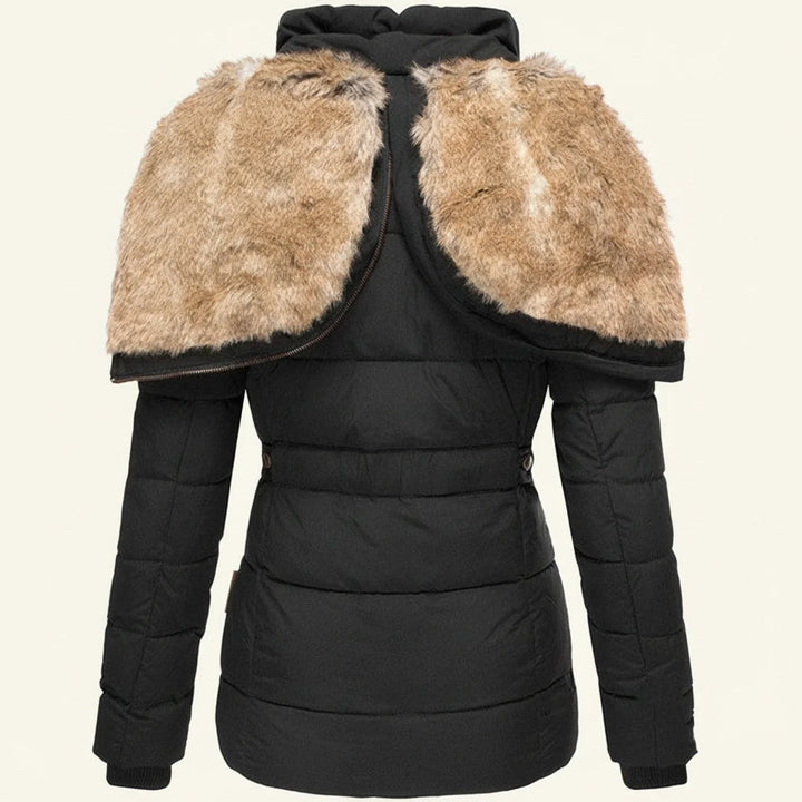 Black Fitted Quilted Jacket faux-fur collar detail