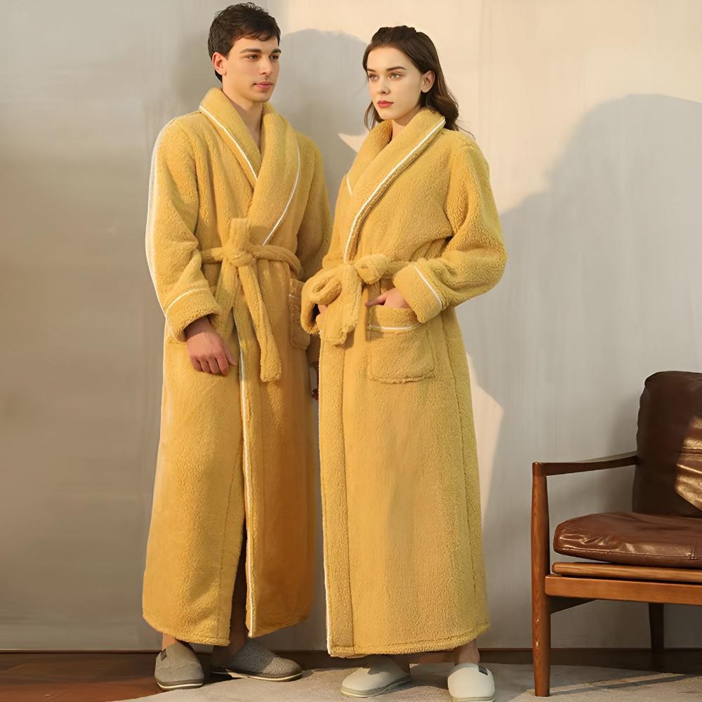 Flannel Shawl-Collar Robe worn with tie belt