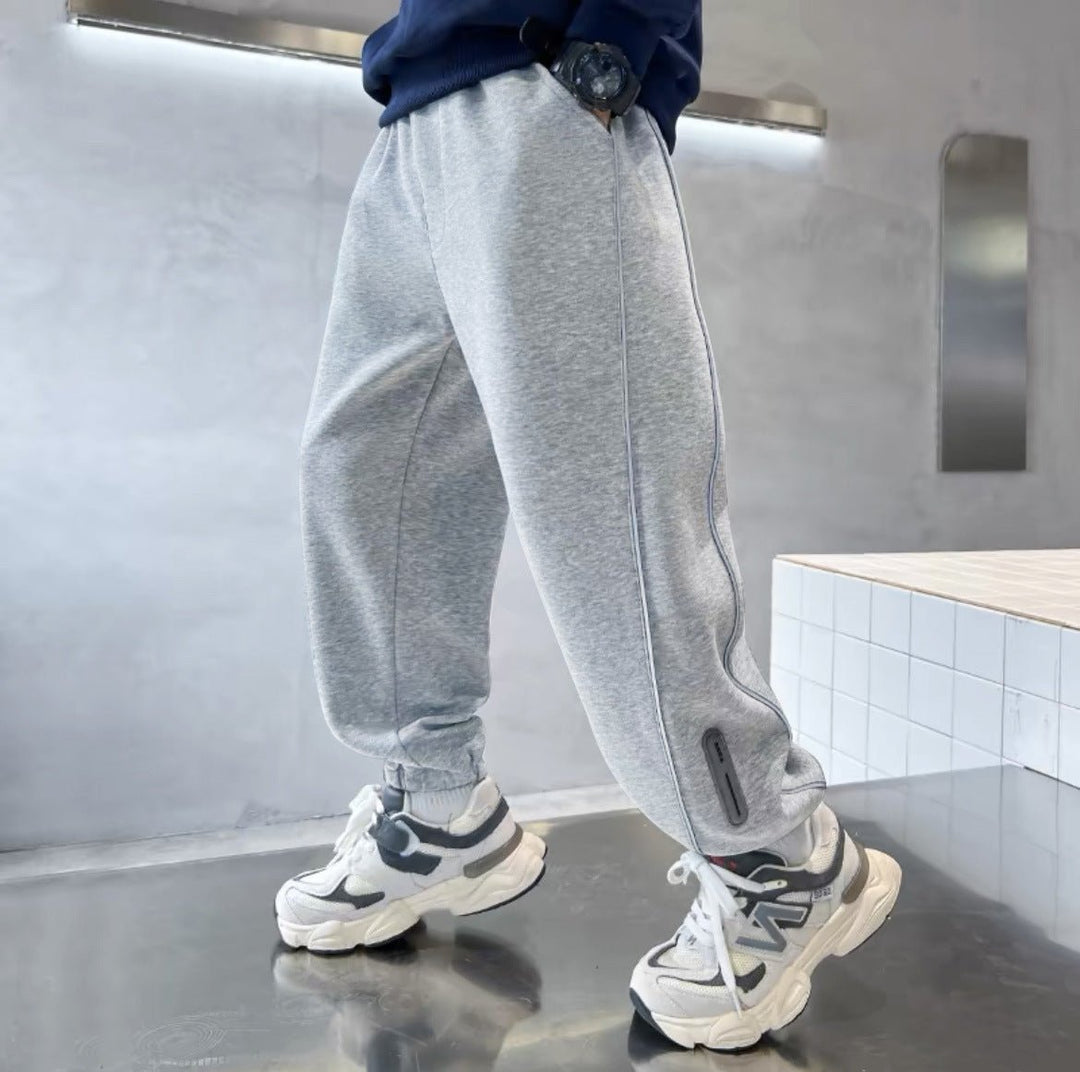 Gray Fleece Jogger Pants three-quarter view