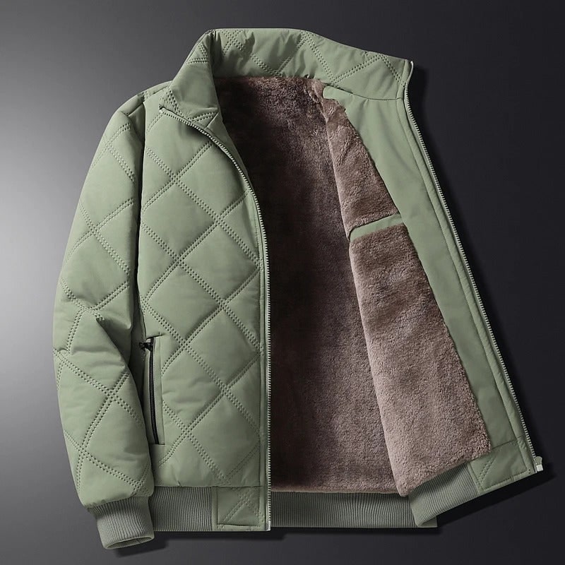 Green Fleece-Lined Diamond-Quilted Jacket open front lining view
