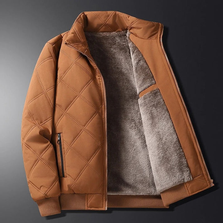 Brown Fleece-Lined Diamond-Quilted Jacket open front lining view