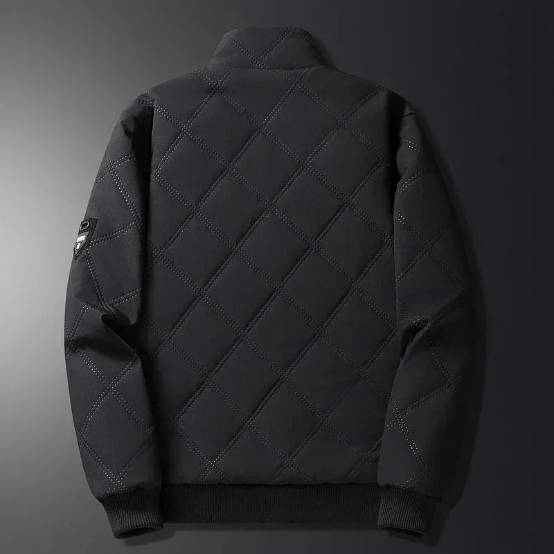 Black Fleece-Lined Diamond-Quilted Jacket front view