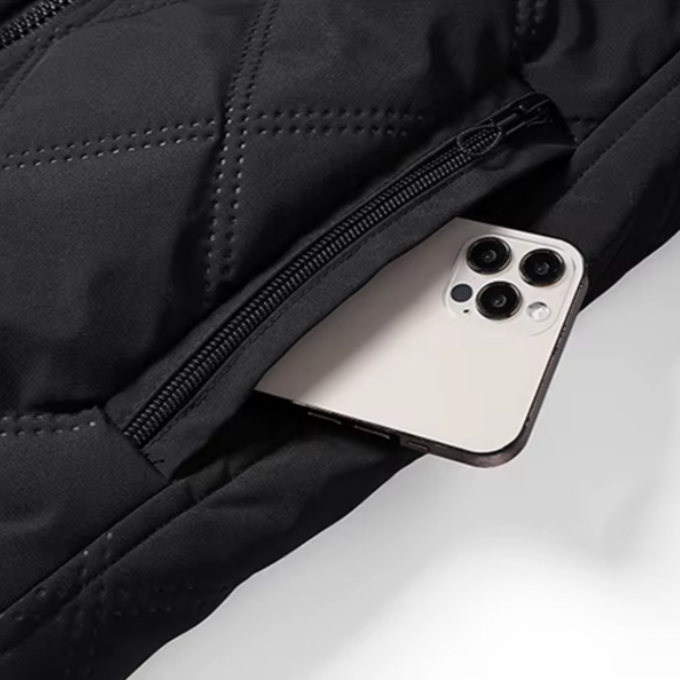 Fleece-Lined Diamond-Quilted Jacket zip pocket detail