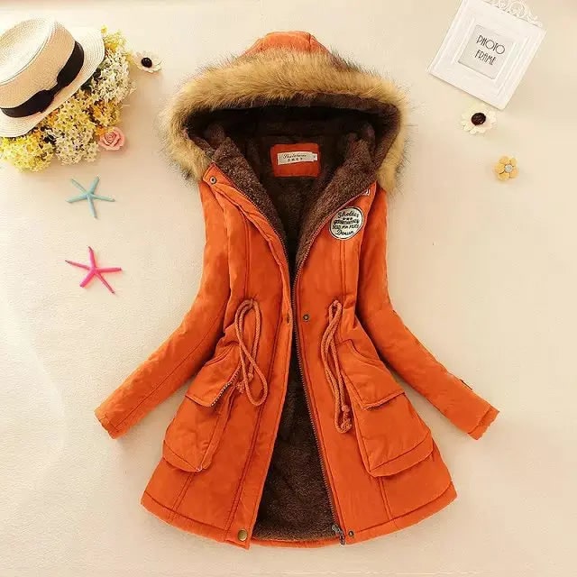Orange Fleece-Lined Drawstring Parka front view