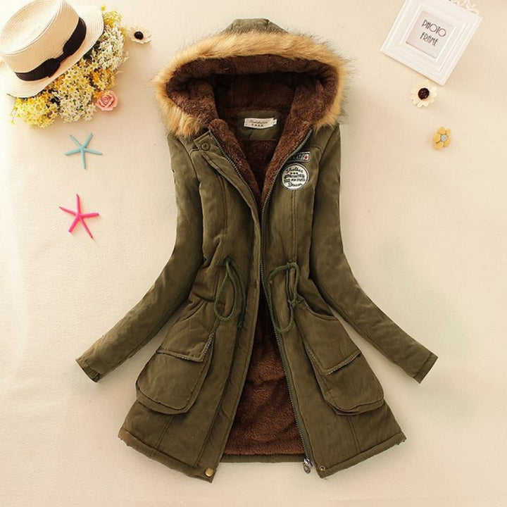 Dark Bean Green Fleece-Lined Drawstring Parka front view