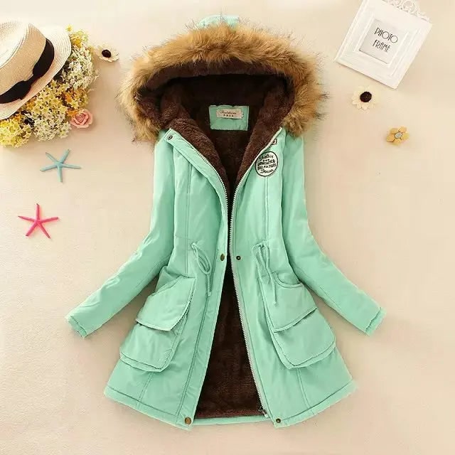 Vibrant Bean Green Fleece-Lined Drawstring Parka front view