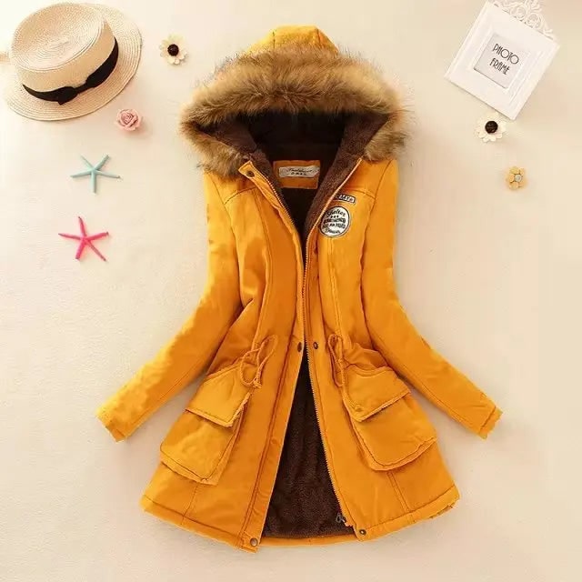 Yellow Fleece-Lined Drawstring Parka front view