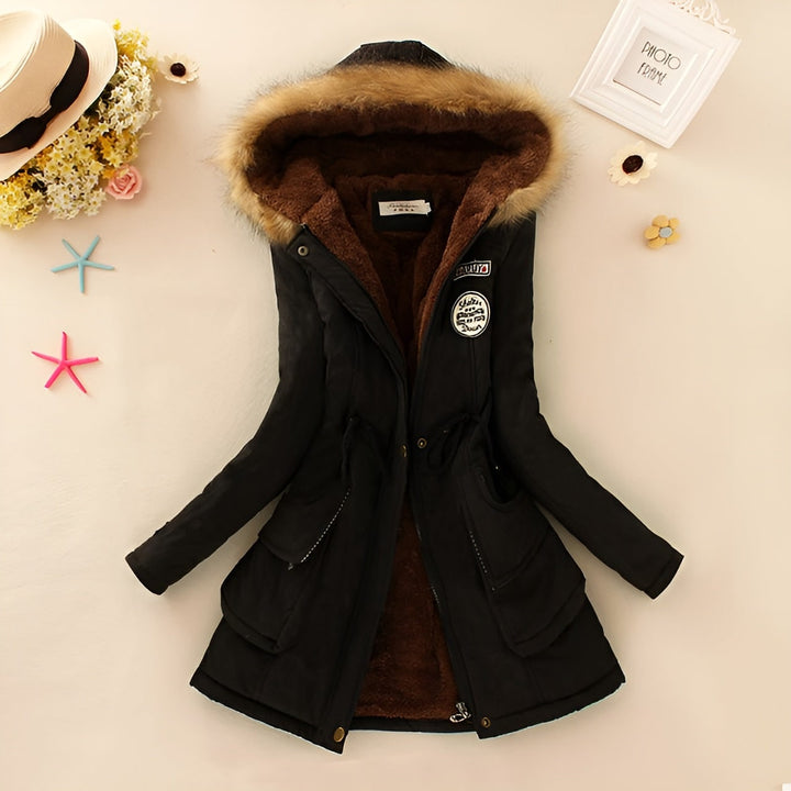 Black Fleece-Lined Drawstring Parka front view