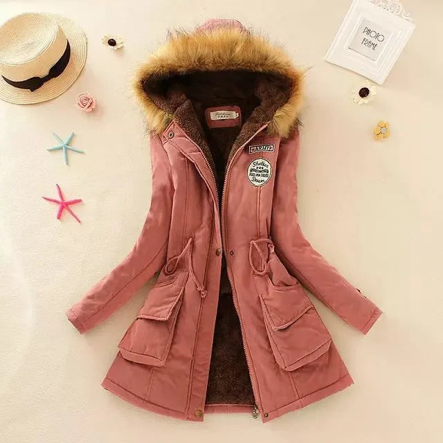 Dark Pink Fleece-Lined Drawstring Parka front view