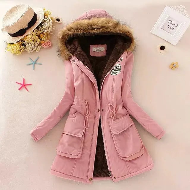 Pink Fleece-Lined Drawstring Parka front view