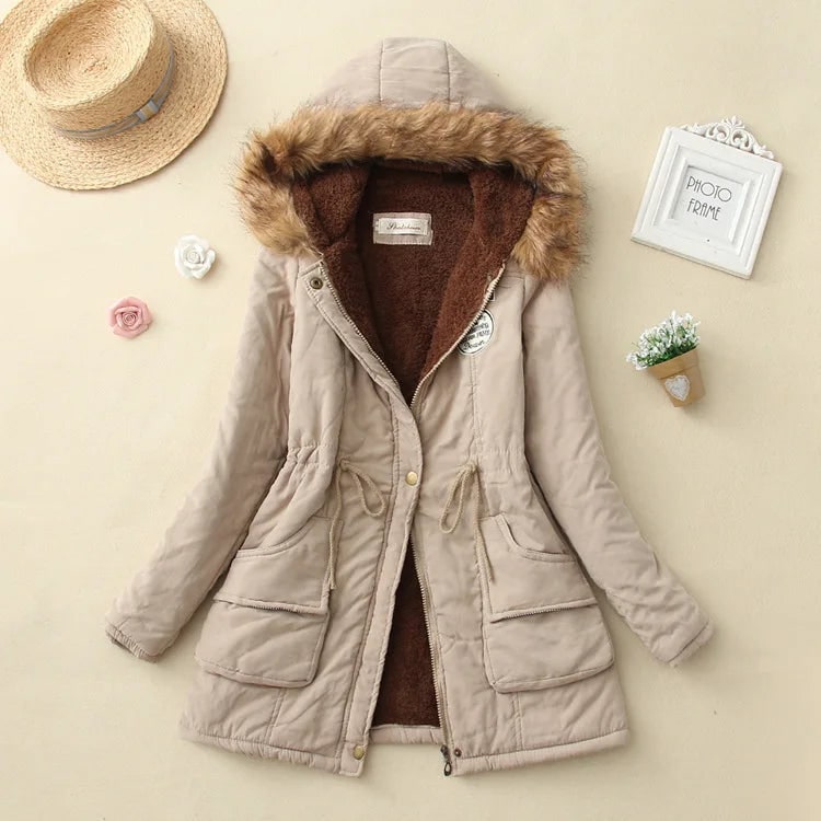 Khaki Fleece-Lined Drawstring Parka front view