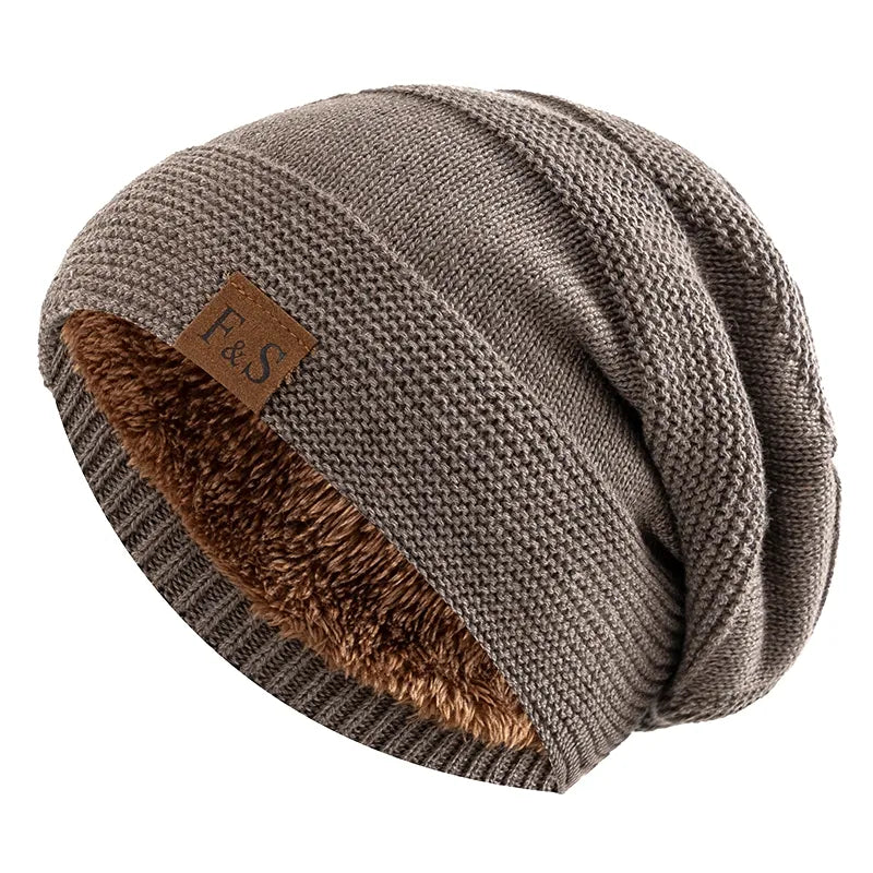 Khaki Fleece-Lined Knit Beanie front view