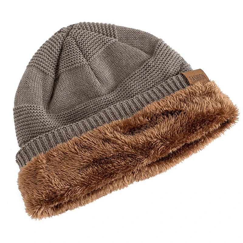 Khaki Fleece-Lined Knit Beanie side view