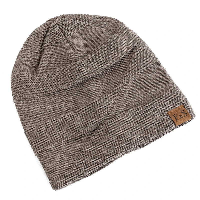 Khaki Fleece-Lined Knit Beanie detail