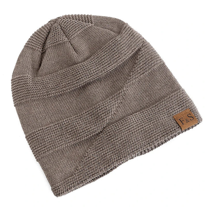 Khaki Fleece-Lined Knit Beanie detail