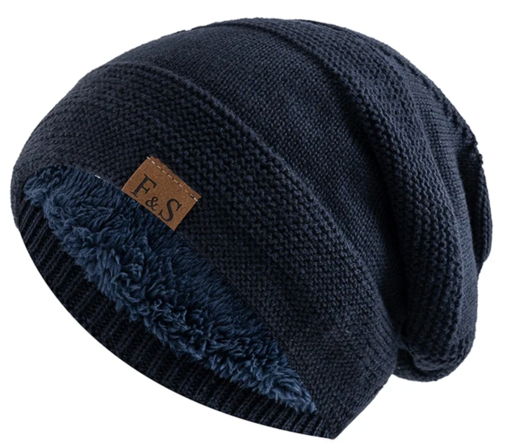Khaki Fleece-Lined Knit Beanie fleece lining detail