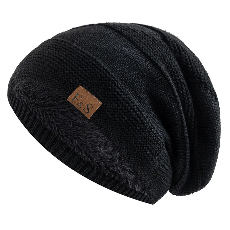 Black Fleece-Lined Knit Beanie front view