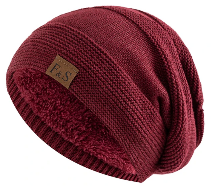 Red Fleece-Lined Knit Beanie front view