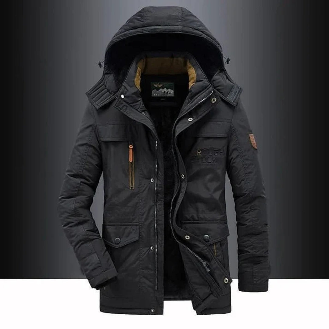 Black Fleece-Lined Puffer Parka front view