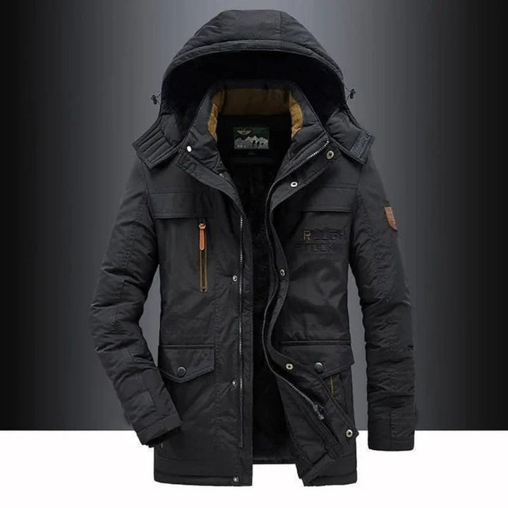 Black Fleece-Lined Puffer Parka front view