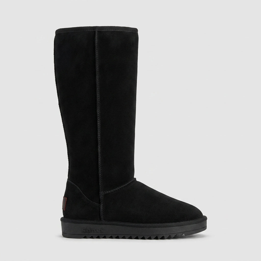Black fleece-lined knee-high boot side view