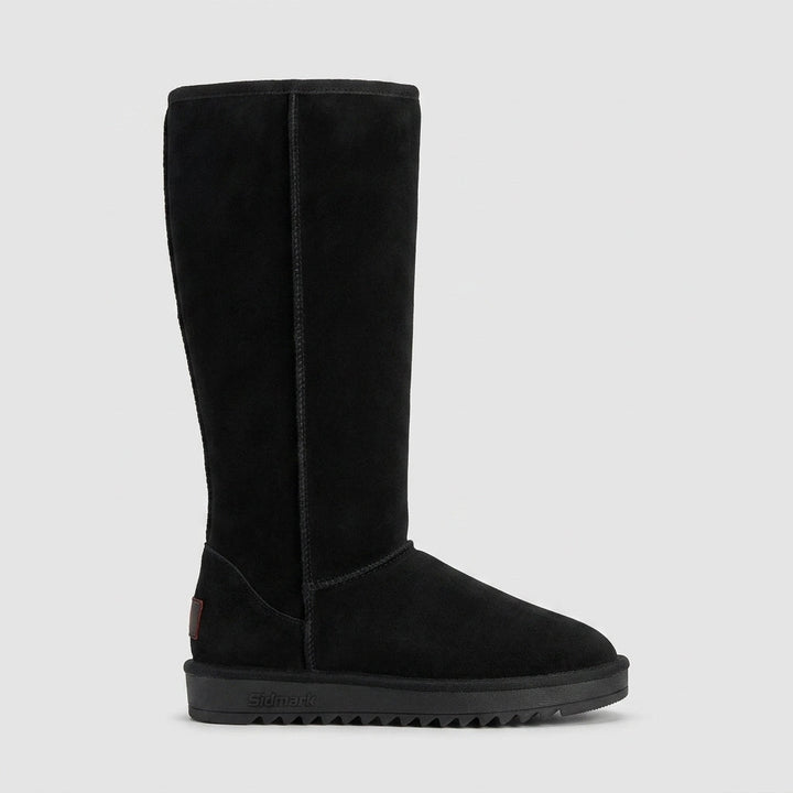 Black fleece-lined knee-high boot side view