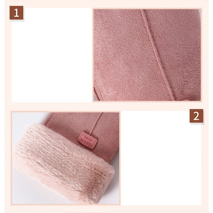 Fleece-Lined Suede Winter Gloves suede and cuff detail