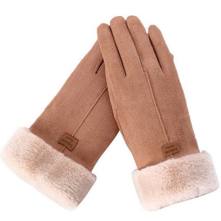 Brown Fleece-Lined Suede Winter Gloves angled view