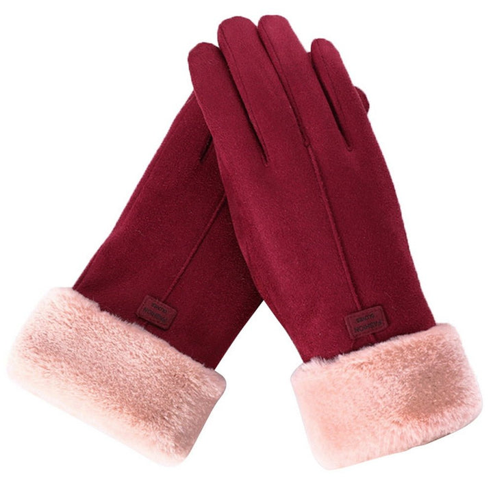 Red Fleece-Lined Suede Winter Gloves angled view