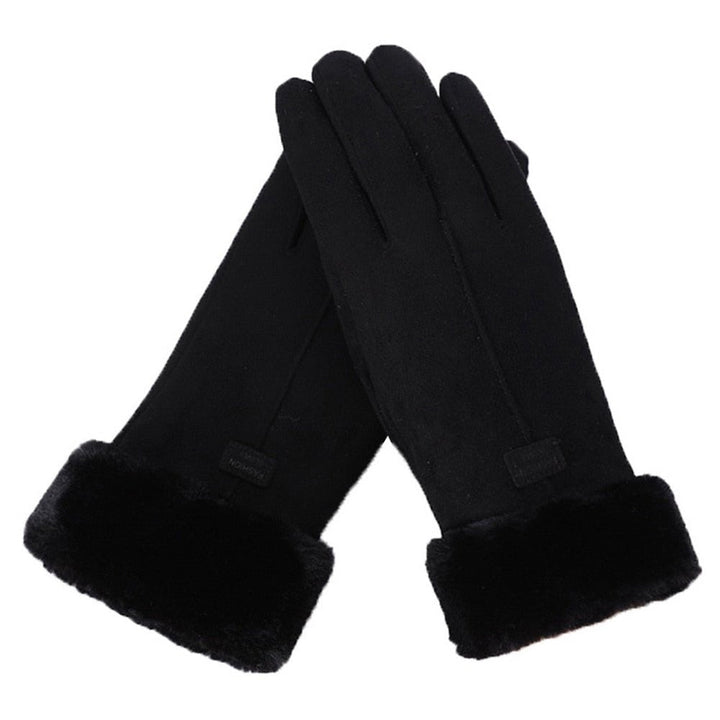 Black Fleece-Lined Suede Winter Gloves front view
