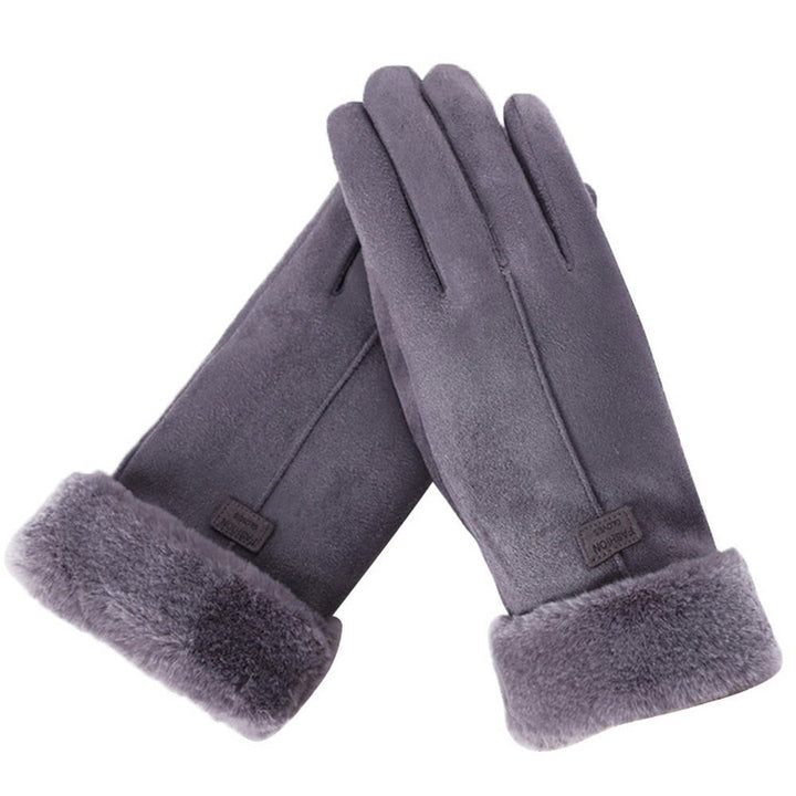 Gray Fleece-Lined Suede Winter Gloves front view