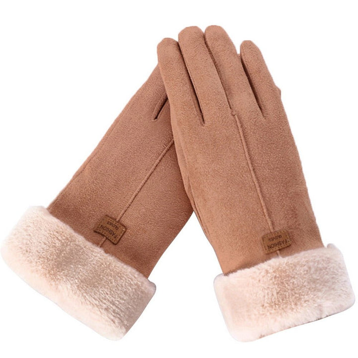 Brown Fleece-Lined Suede Winter Gloves front view
