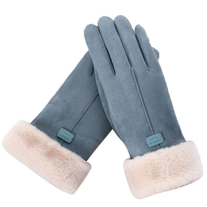 Blue Fleece-Lined Suede Winter Gloves front view