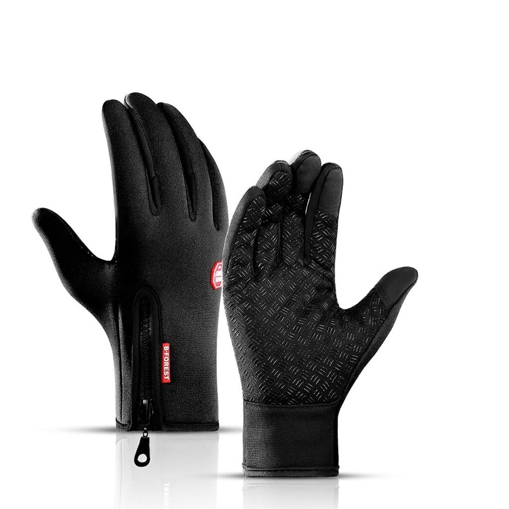Black Fleece-Lined Touchscreen Winter Gloves front and palm view