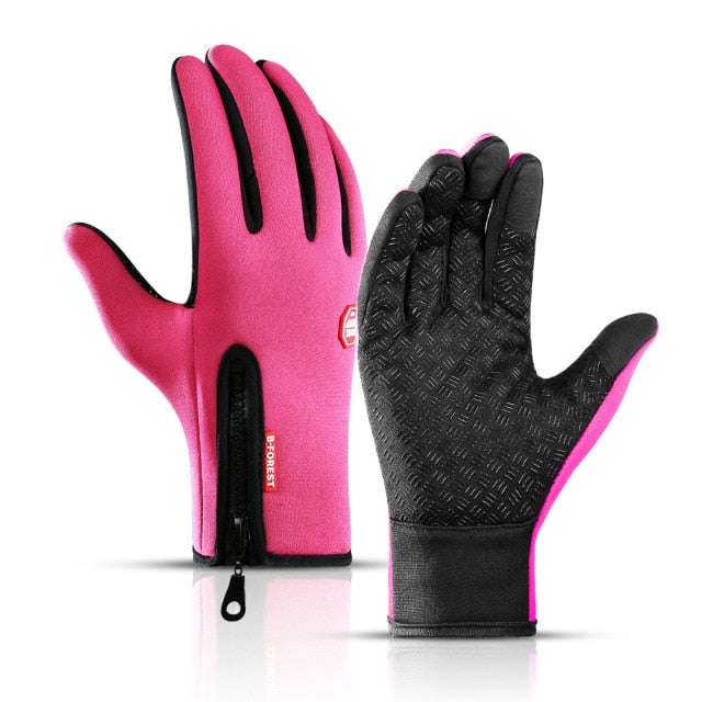 Pink Fleece-Lined Touchscreen Winter Gloves front view
