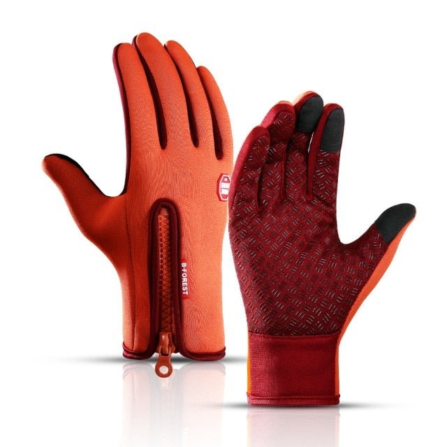 Orange Fleece-Lined Touchscreen Winter Gloves front view