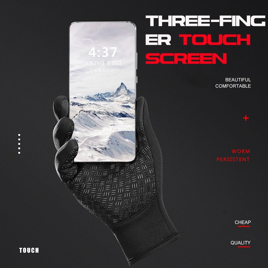 Black Fleece-Lined Touchscreen Winter Gloves touchscreen use