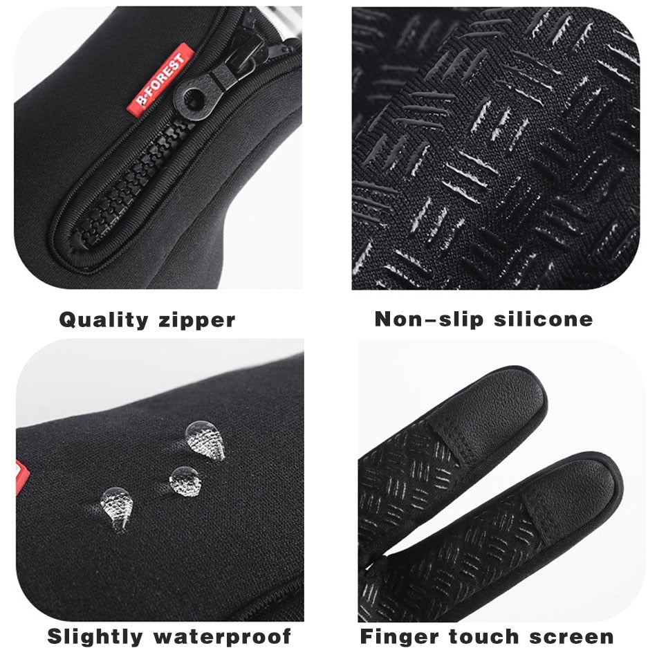 Fleece-Lined Touchscreen Winter Gloves zip, grip and touchscreen details