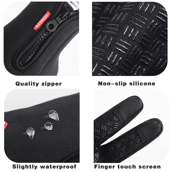 Fleece-Lined Touchscreen Winter Gloves zip, grip and touchscreen details