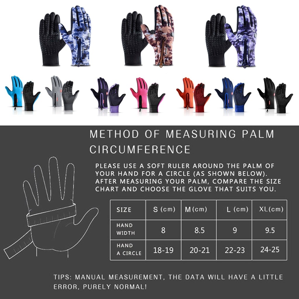 Fleece-Lined Touchscreen Winter Gloves colors and size guide