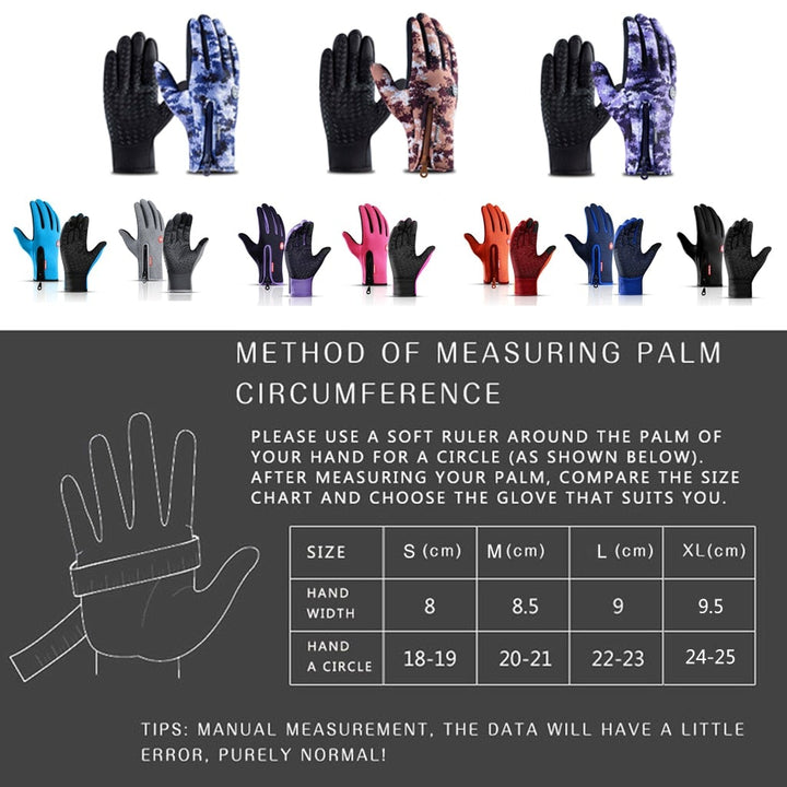 Fleece-Lined Touchscreen Winter Gloves colors and size guide