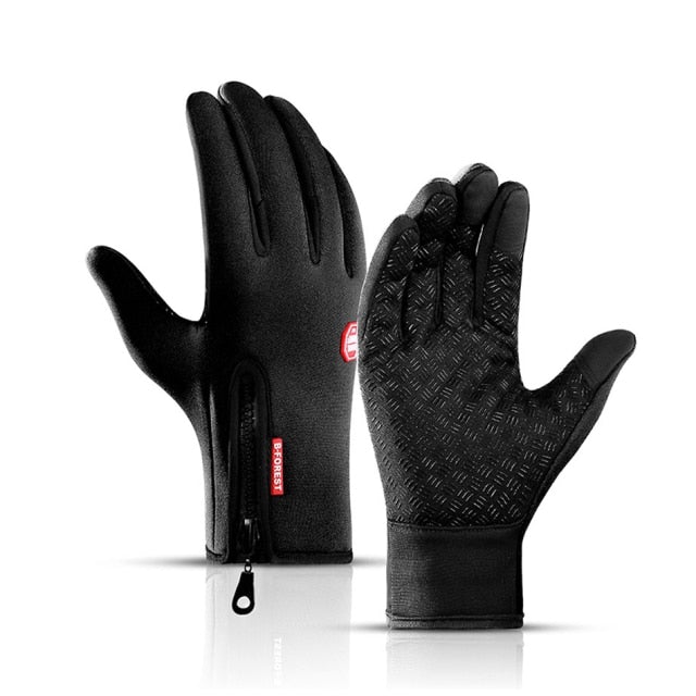 Black Fleece-Lined Touchscreen Winter Gloves front view