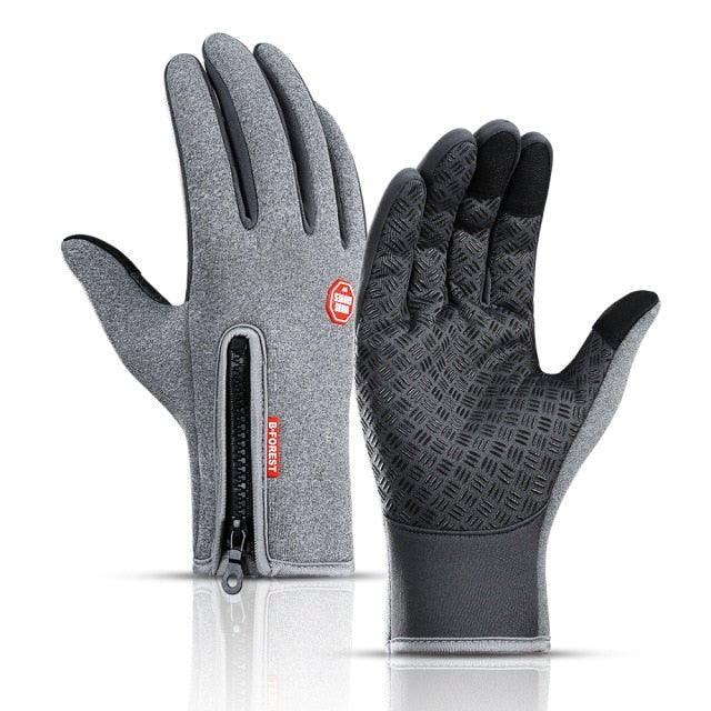 Gray Fleece-Lined Touchscreen Winter Gloves front view