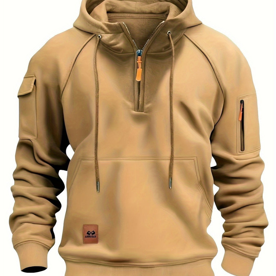 Khaki Fleece Quarter Zip Hoodie
