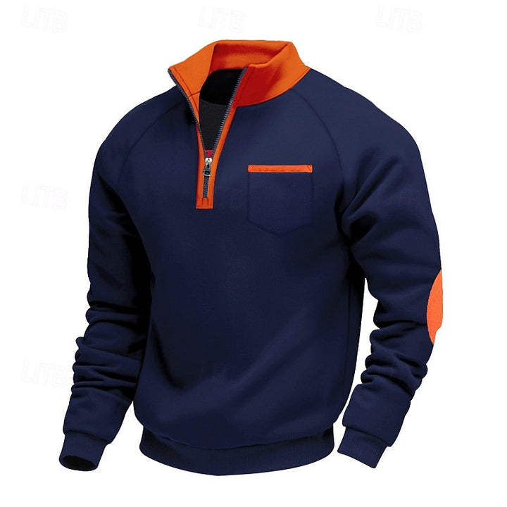 Navy Blue Fleece Quarter-Zip Sweatshirt front view