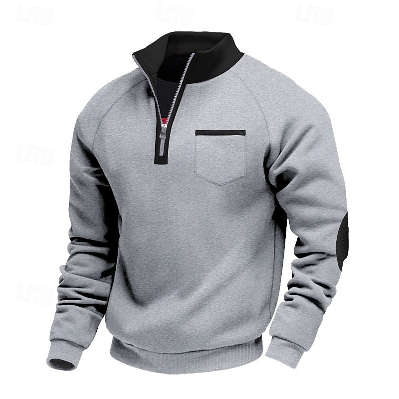 Light Grey Fleece Quarter-Zip Sweatshirt front view