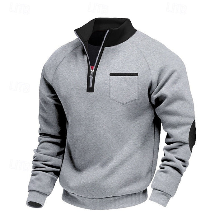 Light Grey Fleece Quarter-Zip Sweatshirt front view