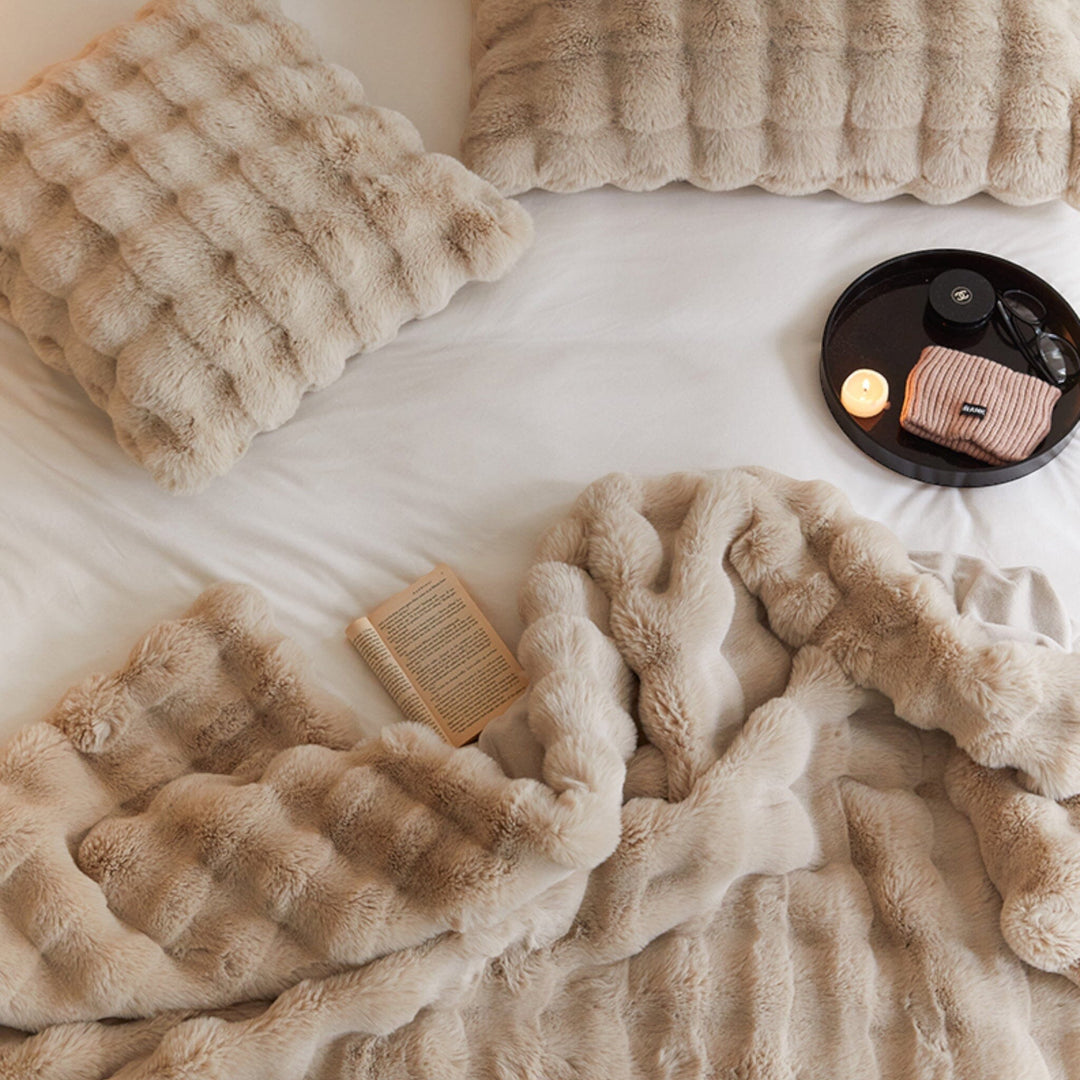 Coffee Fluffy Glam Faux Fur Blanket front view